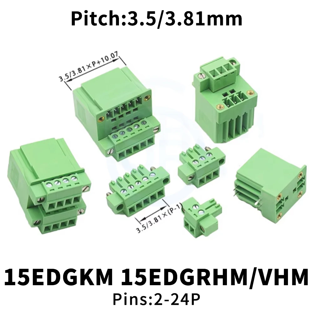 

(5 Sets) 2EDGRHM 2EDGVHM + KM 3.5mm 3.81mm Double Layer with Flanged Retaining Lugs 15EDGRHM VHM Right Angle Straight Pin Header