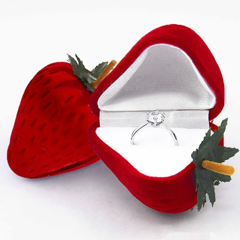 Strawberry Velvet Red Heart Shaped Jewelry Box Ring Case Earrings Display Cases Holder Gift Boxes Jewelry Organizer Engagement