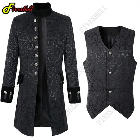 Medieval vampiro cosplay traje steampunk jaqueta colete casaco fantasma vitoriano gótico blazer ternos gola gola trench camisa masculina
