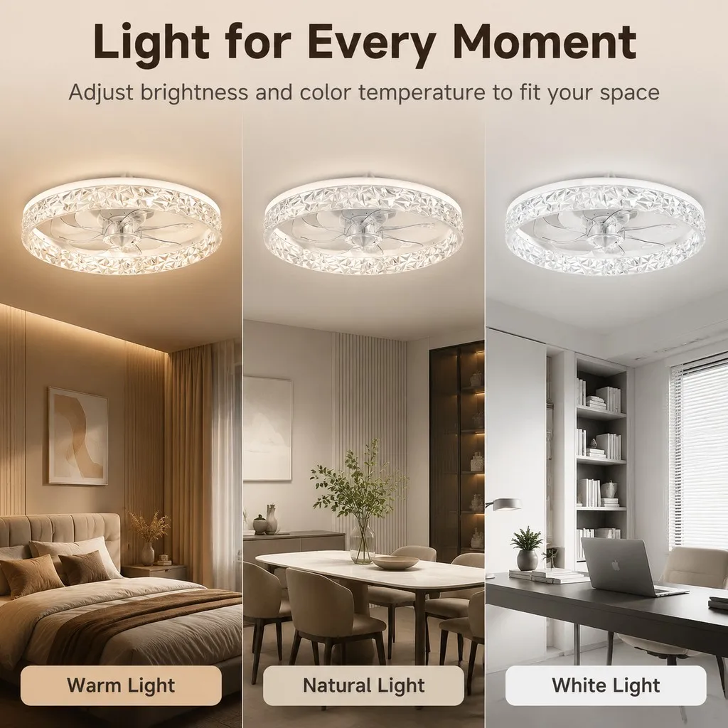 Afbeelding 6: Moderne inbouw plafondventilator met verlichting APP afstandsbediening dimbaar mute slaapkamer woonkamer keuken decor plafondventilatoren lamp