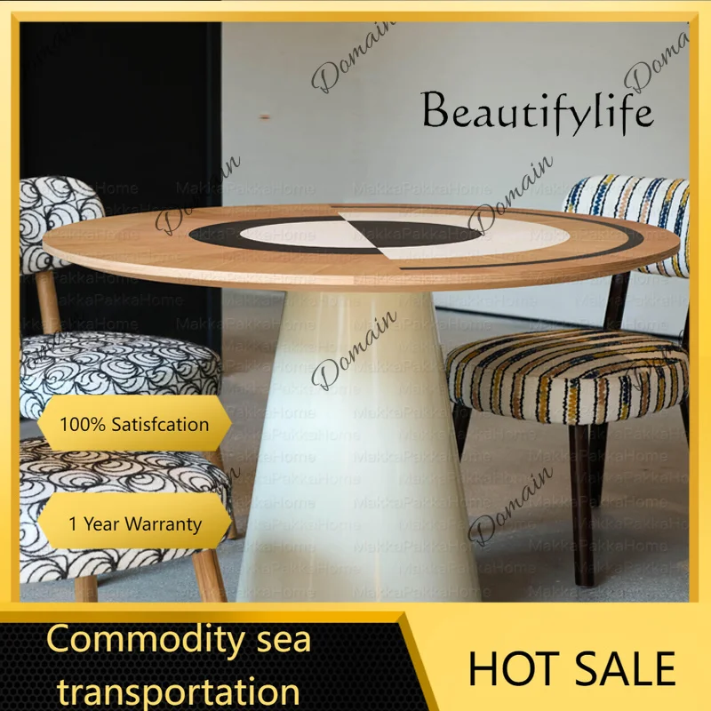 35 N Medieval creative round bullseye color matching retro solid wood dining table household simple modern art round dining tabl