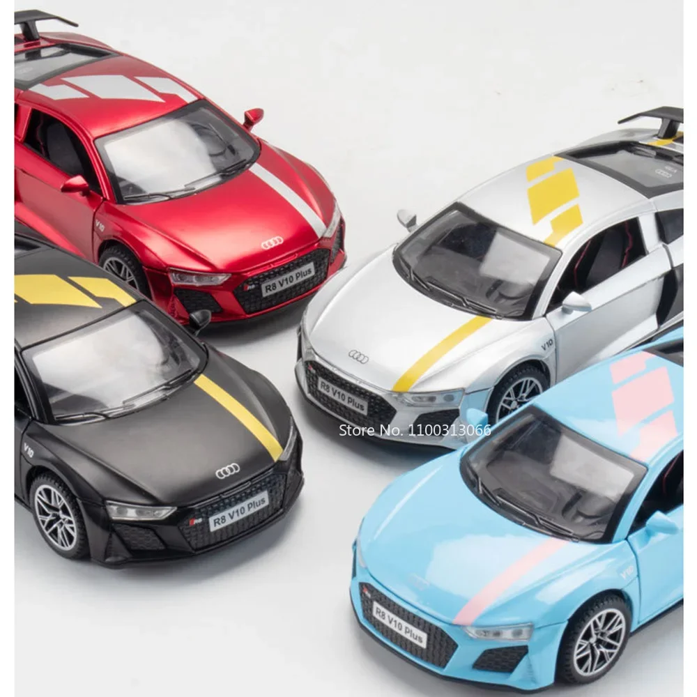 1:32 R8 V10 PLUSモデル おもちゃ 車 ゴムタイヤ 4ドア開閉 スーパーカー プルバック ライト サウンド スポーツカー 幼児 キッズ ギフト