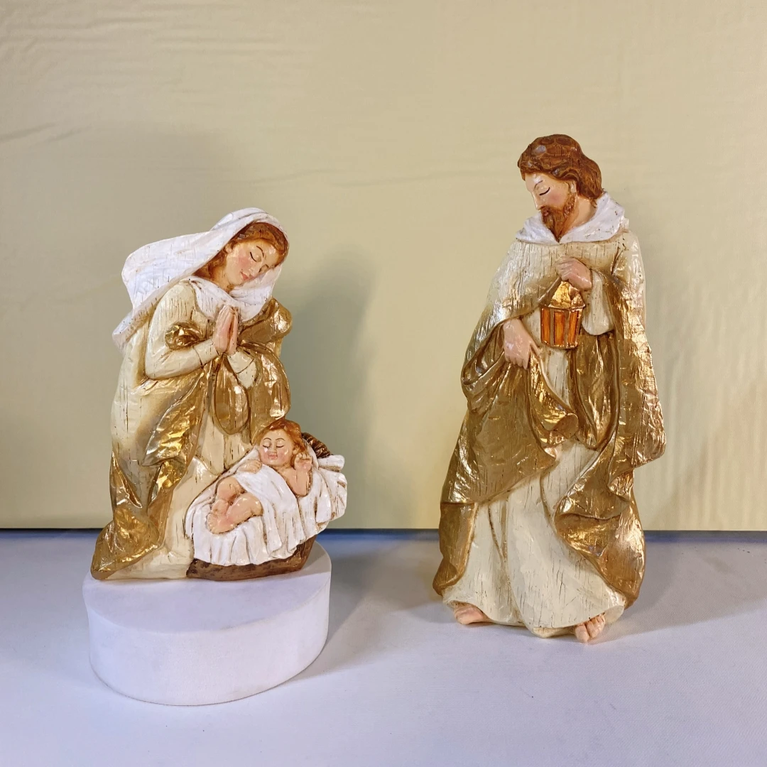 Nativity Figurines Scene Set Holy Manger Christmas Decor Jesus Birth Crib Statue Ornaments Catholic Christian Home Decorations