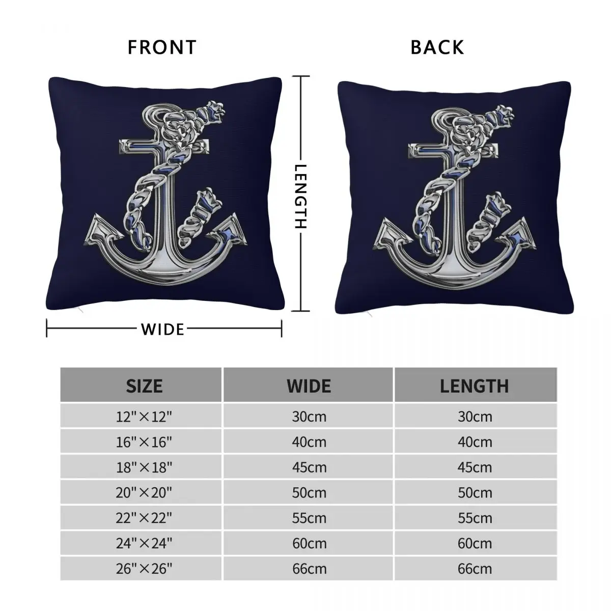 Chrome Style Nautical Rope Anchor Applique Square Pillowcase Pillow Cover Cushion Decor Comfort Throw Pillow for Home Bedroom