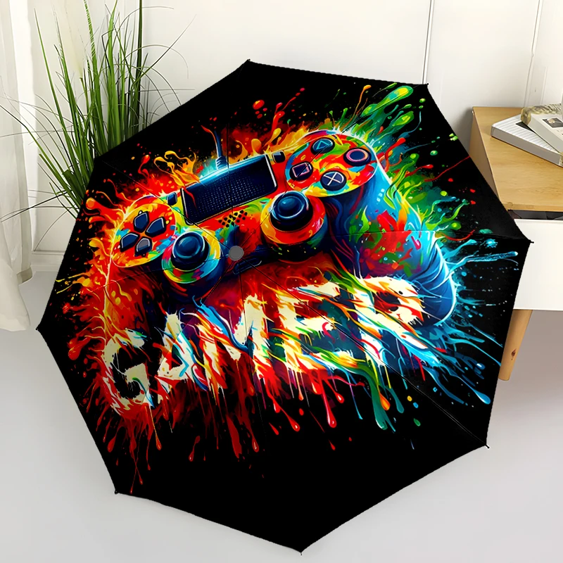 Game Console Theme Folding Umbrella - Fashionable Auto-Open Design 8 Iron Ribs Plastic Handle Foldable Sunshade，Perfect Gifts