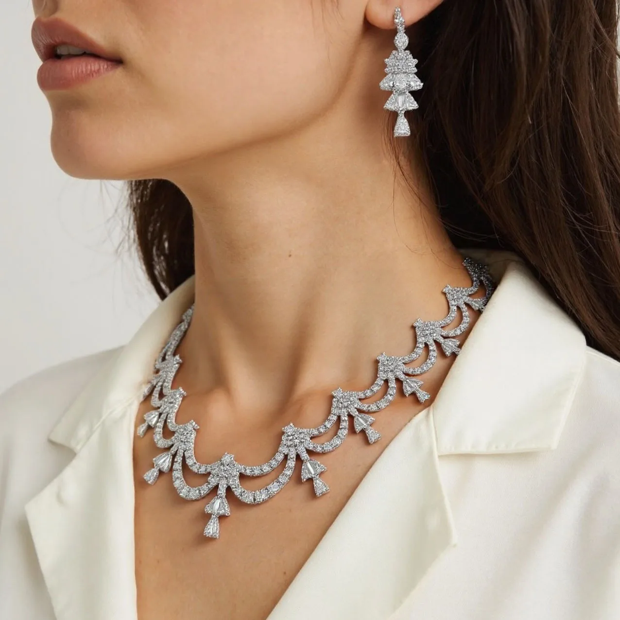 Alta sensação luz luxo jóias colar brincos 2 peças conjunto saudita casamento baile de formatura vestido feminino presente do feriado banquete M-612