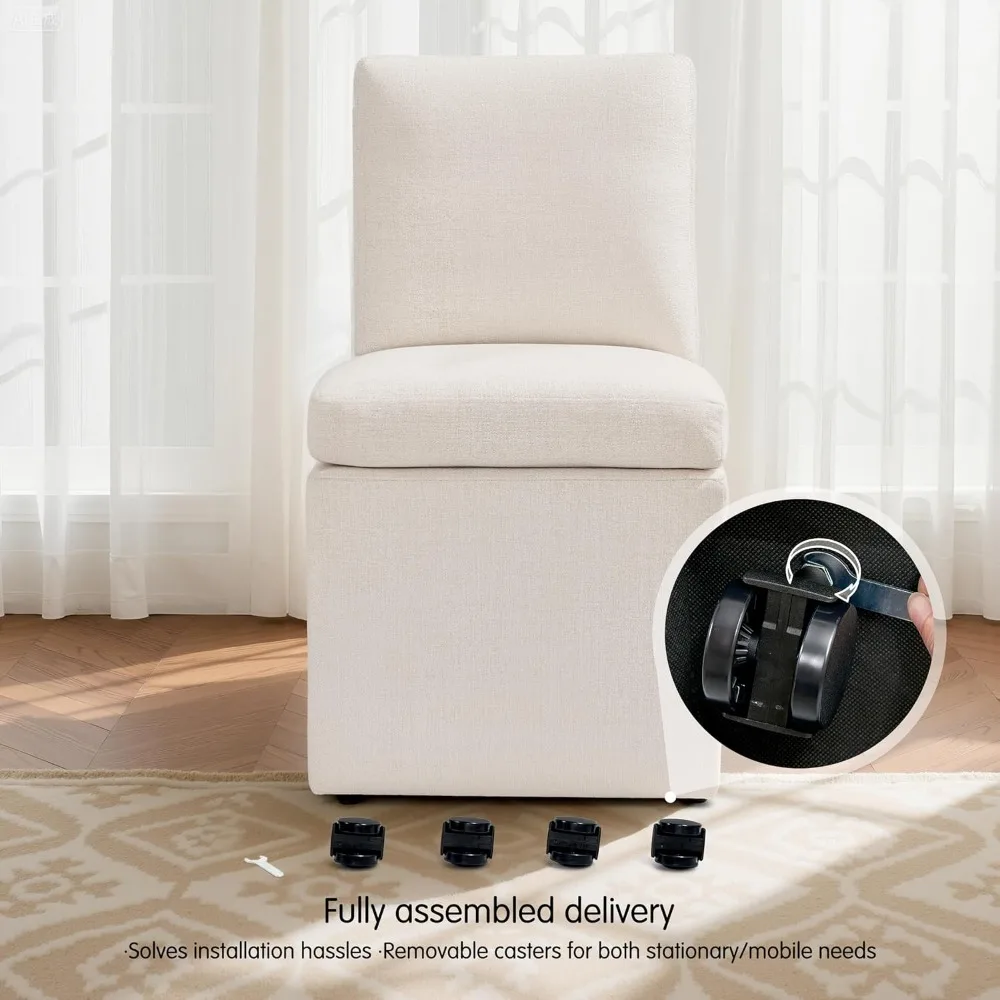 SUBRTEX キャスター付きダイニングチェア、布張りダイニングルームチェア、アクセントシングルソファチェア、ファブリックリネンリビングルームチェア、A