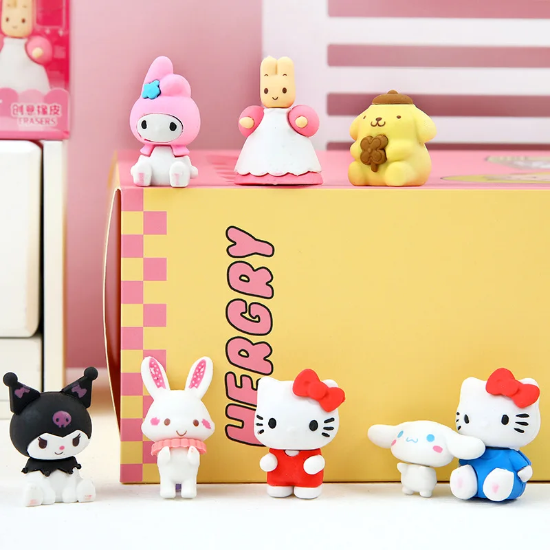 Sanrio Detachable Eraser Diy Rubber Pencil Eraser Random Kawaii Anime Hello Kitty Kuromi Student School Supplies Stationery