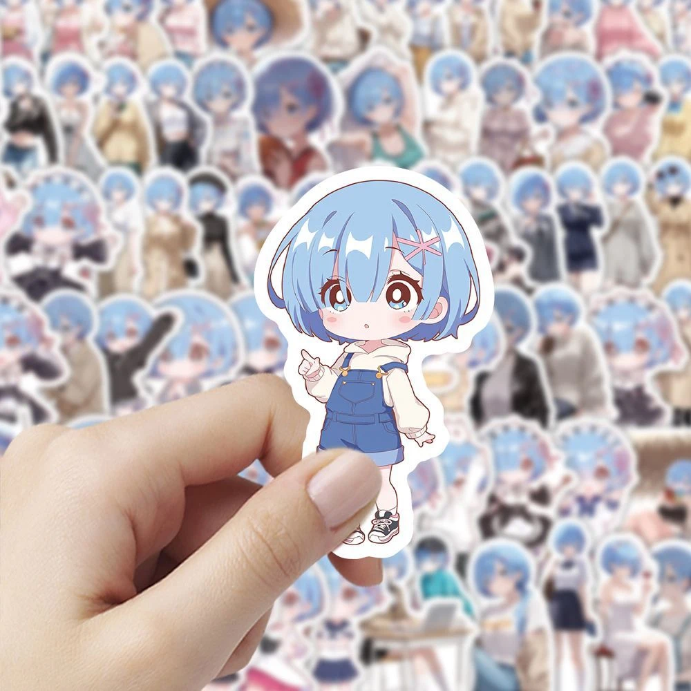 10/30/50/100 szt. Naklejki Kawaii Dziewczyny Rem Re Zero Naklejki z Kreskówek na Laptopa Scrapbooking Bagaż Telefon Śliczne Postacie Anime Naklejki
