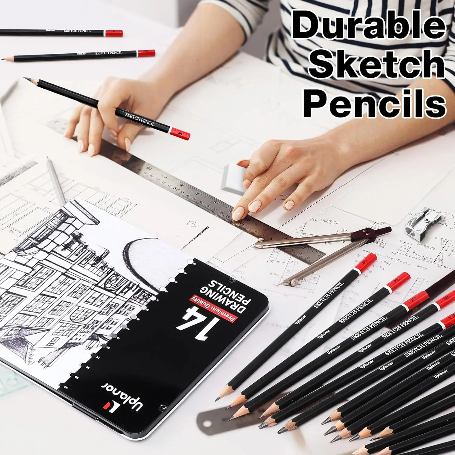أقلام رسم فنية للطلاب 6H-12B قلم رسم فحمي حافظة حديد للمبتدئين واللوازم المهنية