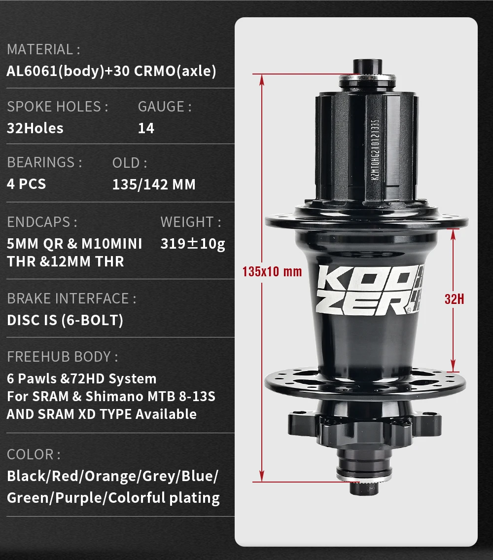 Koozer XM490PRO HG MTB Fahrradnabe 8 9 10 11 12S 28H 32H 36 Löcher CRMO Stahlachse 100 135 QR 142 THRU 6 Schrauben Fahrradteile – Detail 6
