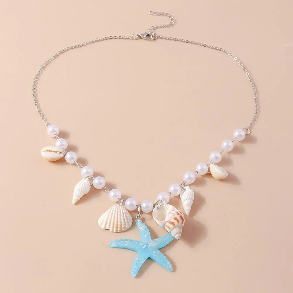 Exquisite Necklace Stunning Conch Starfish Necklace with Faux Pearl Trendy Beach Jewelry with Fine Workmanship for Versatile