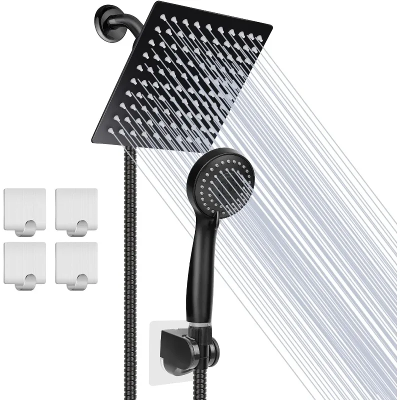 Shower Head, High Pressure 8'' Rainfall Stainless Steel Shower Head/Handheld Combo with 60'' Hose Anti-leak Shower Head with