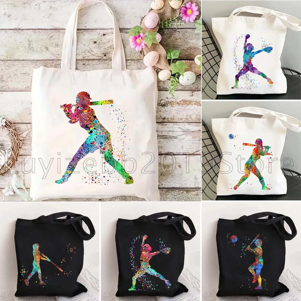 

Милая девушка, бейсбольное мытье, американский флаг, красочная акварельная живопись, софтбол, подарки, холст, большая сумка, сумка-шоппер, сумка для покупок