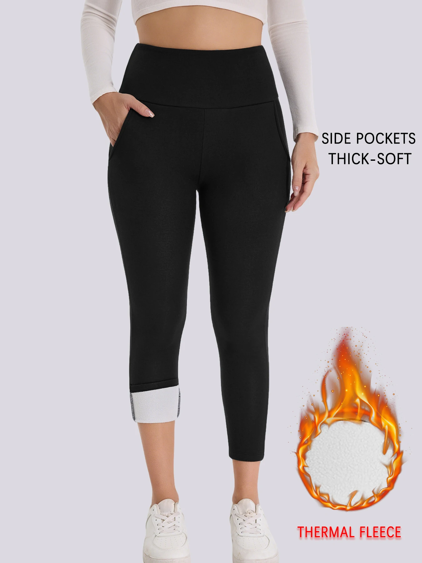 

Women's High Waisted Fleece-Lined Leggings With Pockets Thick Soft Tummy Control Workout Yoga Thermal Warm Pants for Cold Winter