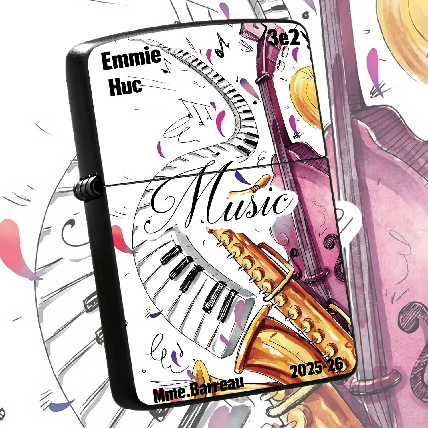 Creative Musical Themed Lighter Hand Painted Sax Cello Piano Key Artistic Pattern Portable Versatile Daily Use Item 2025-26 New Custom Mark Design Ideal Gift For Lovers Suitable For All Scenarios Decorative Practical Carry Around Accessory
