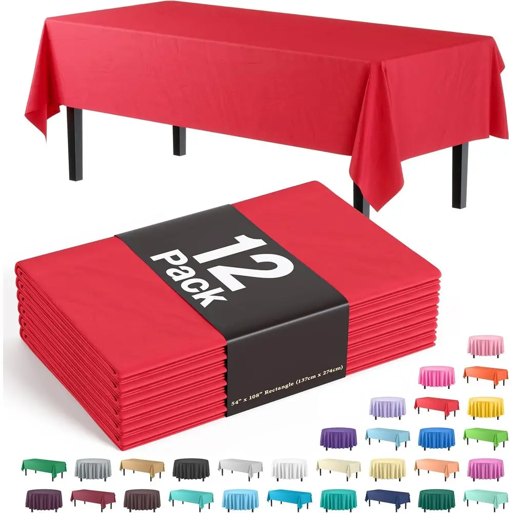 

Red Premium 12-Piece Plastic Tablecloth Set, 54 x 108 Rectangle Covers