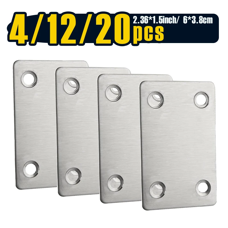 4-20 PCS Stainless Steel Flat Brackets, Metal Straight Braces for Wood Connector, Furniture Joint Fixing Plates