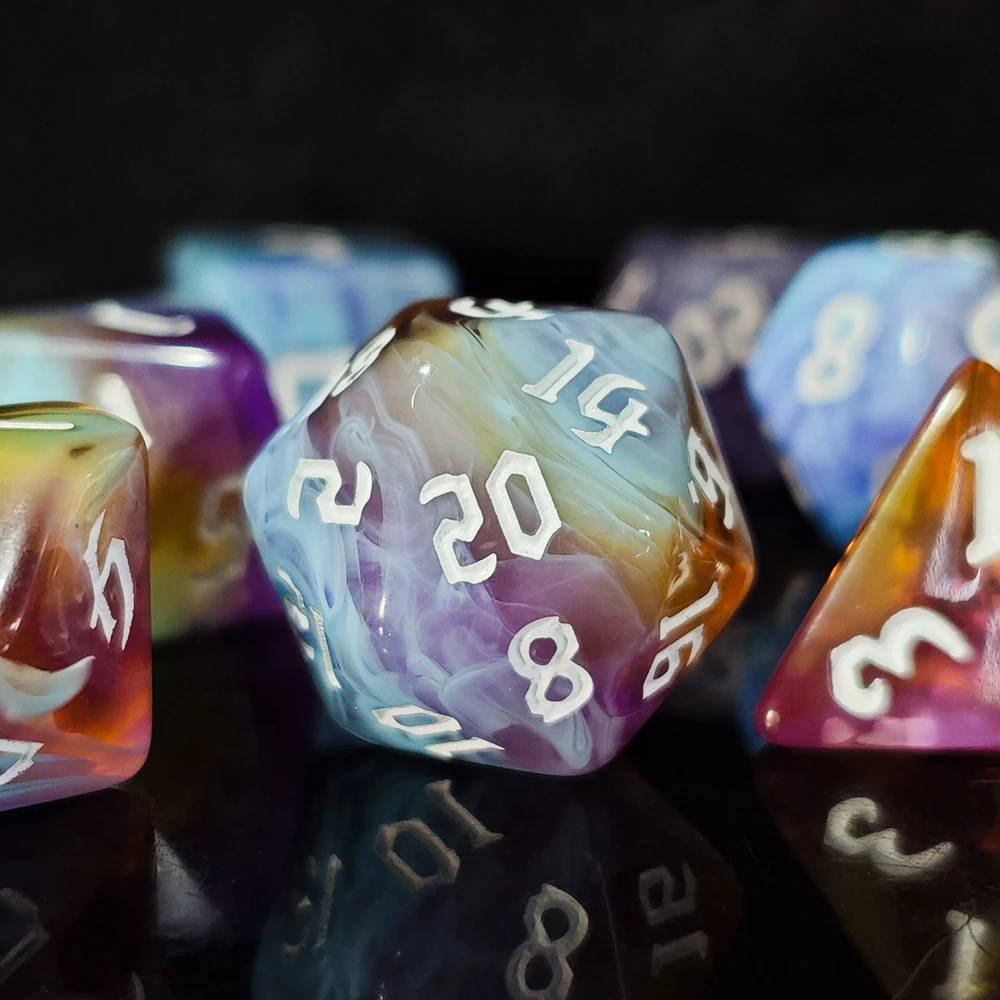 Juego de dados poliédricos Nebula Swirl – Dados TTRPG con tinta dorada, dados Ethereal Swirl: Juego de 7 piezas para Pathfinder y juegos de rol, dados poliédricos