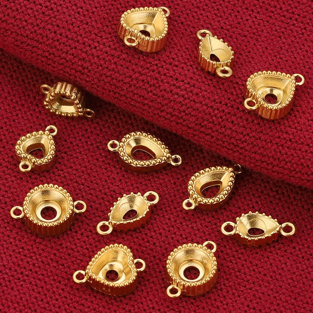 10 قطعة الفولاذ المقاوم للصدأ ثقب مزدوج جولة البيضاوي القلب الحافة سحر قلادة صواني قاعدة فارغة Diy بها بنفسك النقش صنع المجوهرات المورد الحرف