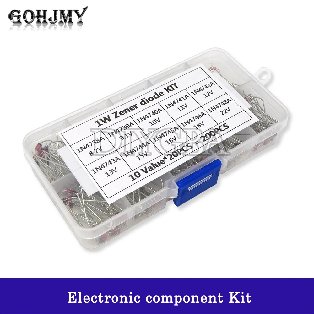 200PCS/LOT Zener Diode Assortment diy kit Electronic set pack 3.3V 3.6V 3.9V 4.3V 4.7V 5.1V 5.6V 6.2V 6.8V 7.5V 10Values*20PCS