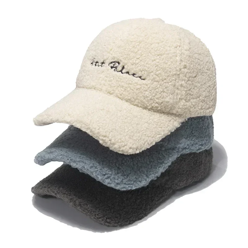 New Lamb Wool Hat for Women Autumn and Winter Korean Style Warm Sun Hat Plush Baseball Cap Winter Baseball Cap