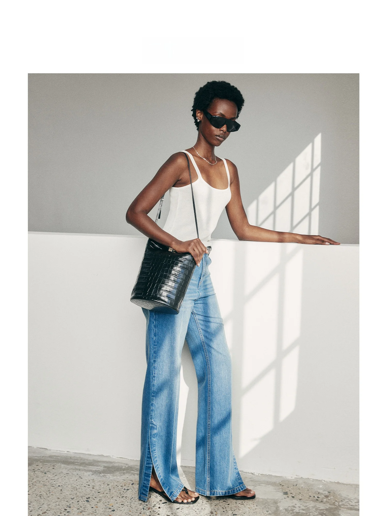 

UNICA Fashionable Split Straight Leg Cotton Denim Jeans All-Match Long Leg Effect Ladies' Jeans Natural Waist Micro Stretch