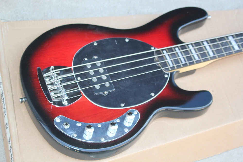 4 Strings Red Electric Bass Guitar with Active Circuit,Rosewood Fretboard,Black Pickguard