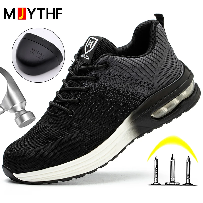 

Grey Air Cushion Safety Shoes Men Women Breathable Work Sneakers Steel Toe Cap Work Shoes Puncture-Proof Indestructible Shoes