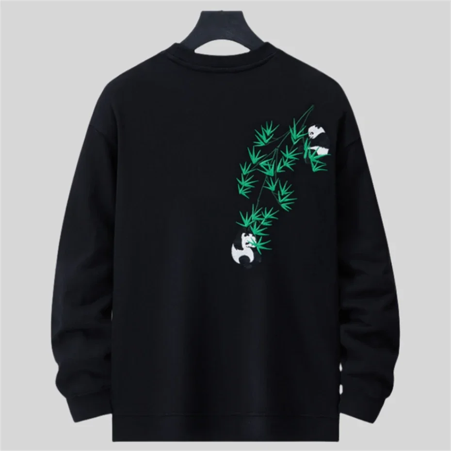 Panda Bamboo Hoodie Sweatshirt Men Winter Fleece Harajuku Pullover Men Streetwear Hip Hop Oversized Embroidery Unisex Sweatshirt