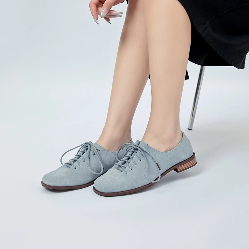 AIYUQI Women Loafers Shoes Genuine Leather Thick Heels Student Shoes Female Lace Up British Style Lady Oxford Shoes Footwear
