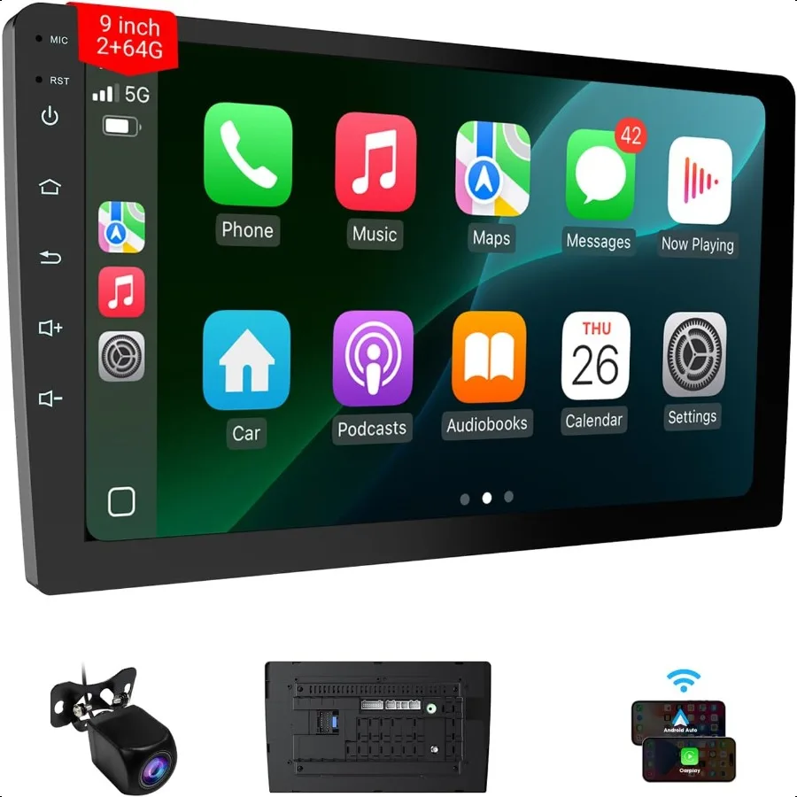 

9 Double Din Car Stereo Wirel Apple CarPlay Android Auto HD Touchscreen Car Radio with Backup Camera Bluetooth 4.1 Mirror Link