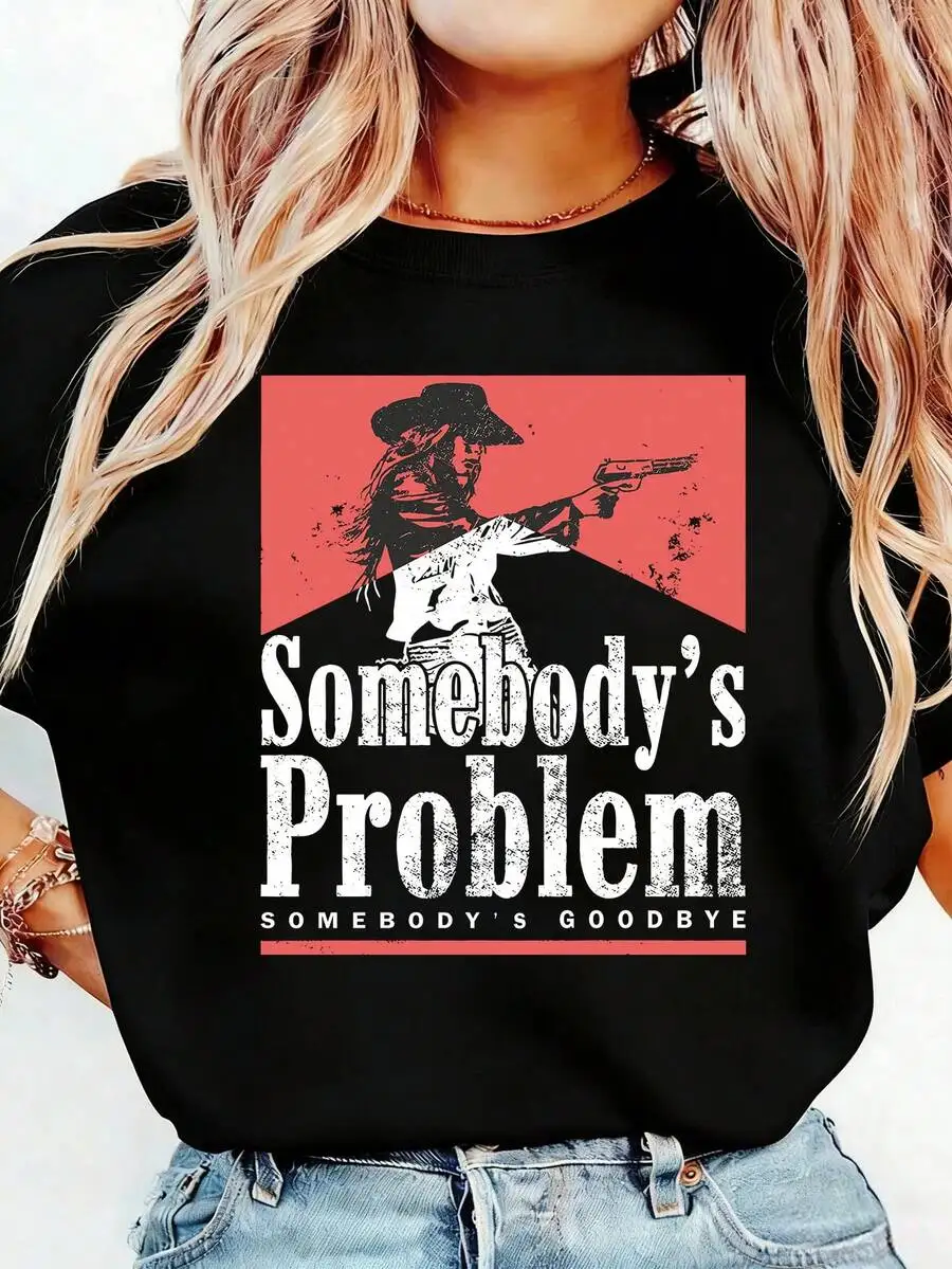 2026 Summer Women Vintage Cowgirl Rodeo Graphic Tee 100% Soft Cotton Crewneck Short Sleeve Somebody's Problem Somebody's Goodbye Retro Western Country Concert Aesthetic Casual Daily Loungewear Novelty Gift Tops S-7XL Fast Shipping