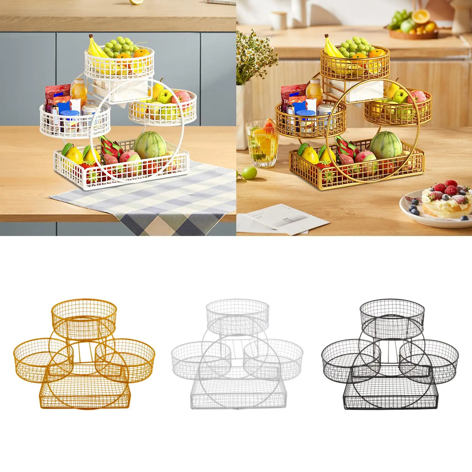 

Fruit Basket Multi Tiers Kitchen Storage Organizer Home Decor Party Space Saver Fruit Rack Large Capacity Desk Storage Basket