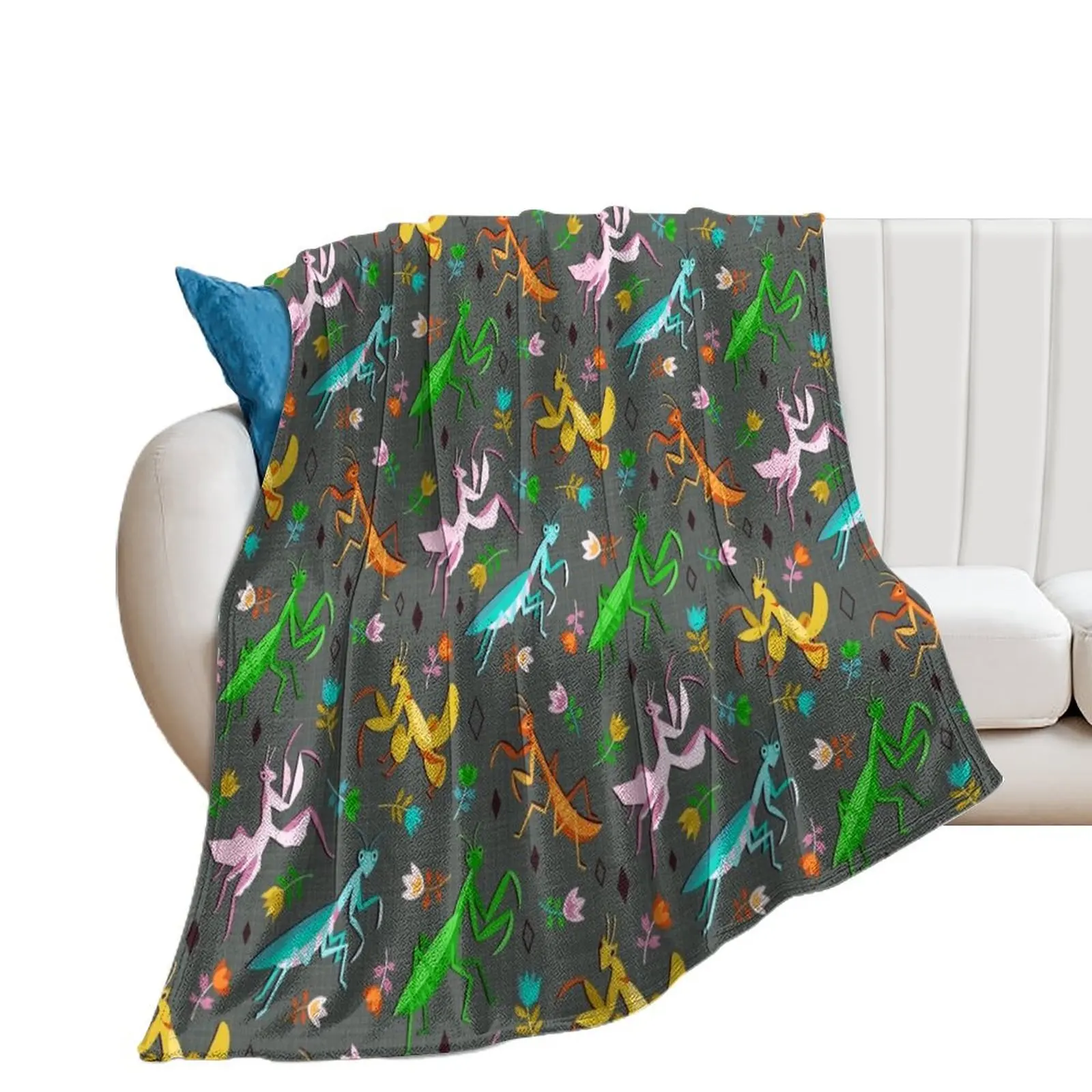 An Unordinary Array of Praying Mantises - Grey Throw Blanket Decorative Sofas Polar Stuffeds Blankets