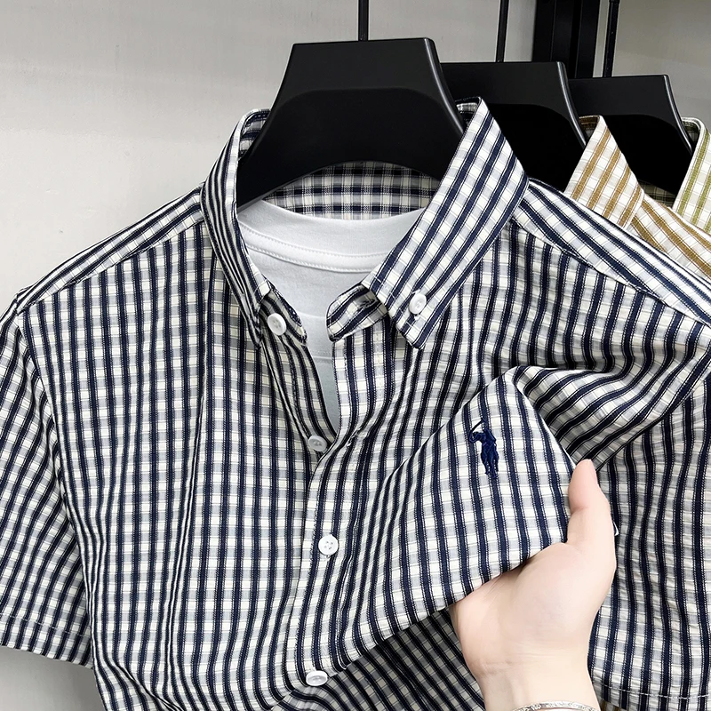 2026 New Pure Cotton Striped Short Sleeved Shirt Men's Lapel Top Summer Loose Oversized Half Sleeved Casual Shirt