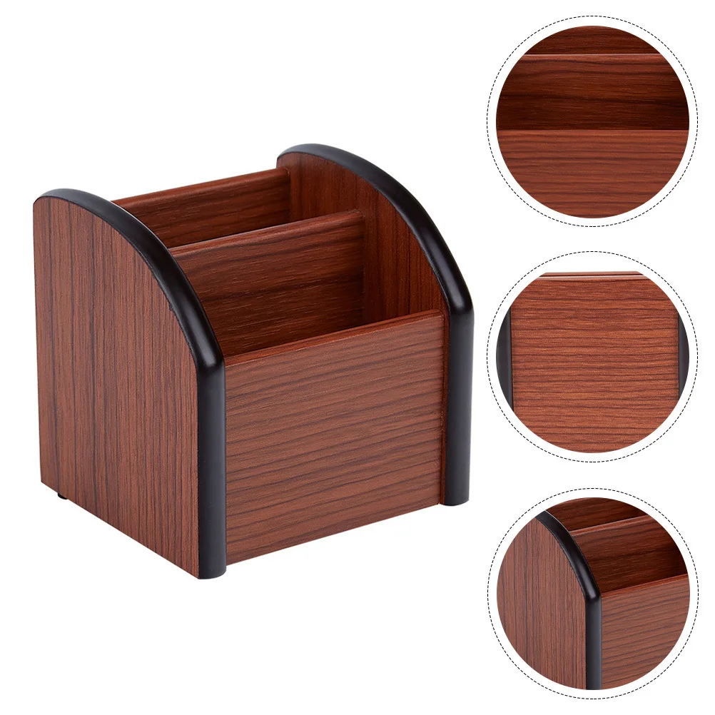 1Pcs Wooden Pen Holder with Multi-Partition Design Desktop Organizer for Office School Supplies Compact Storage Box Tidy Home