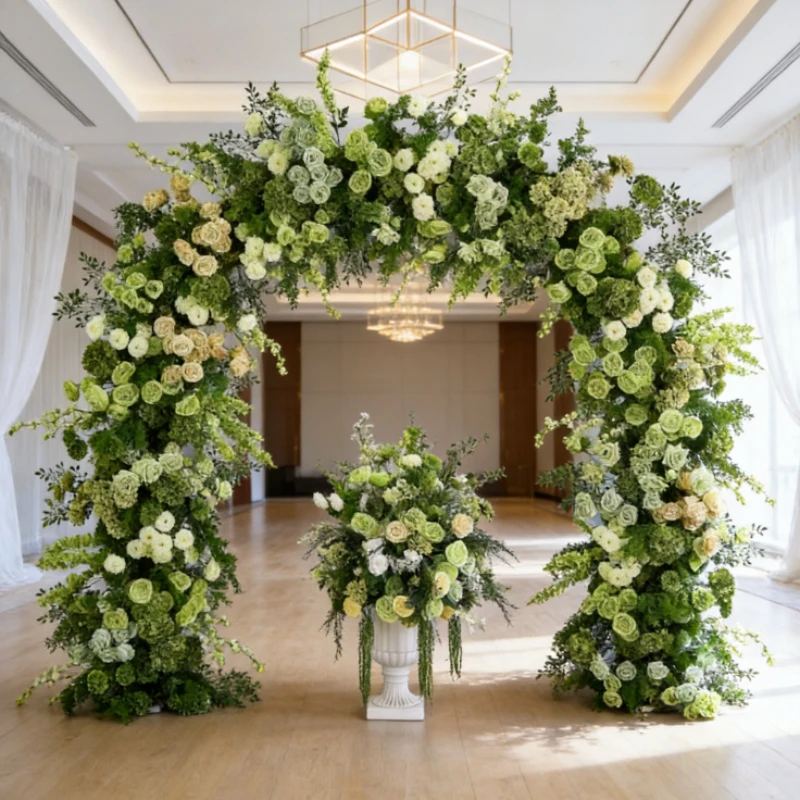 

Искусственная цветочная композиция из роз серии «Моне» 2,4 м, зеленая, для декора свадебной сцены, арка с вышивкой