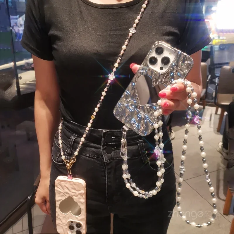 

Жемчужная Хрустальная цепочка через плечо, маленькая подвесная цепочка на шею может использоваться для милых телефонов, подвески для телефона