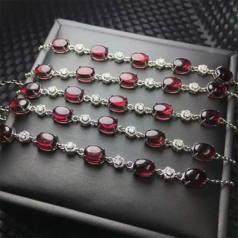 S925 Natural Garnet Bracelet Women Genunie Charm Red Pomegranate Yoga Meditation Bangles Reiki Healing Lovers Gift 1PCS