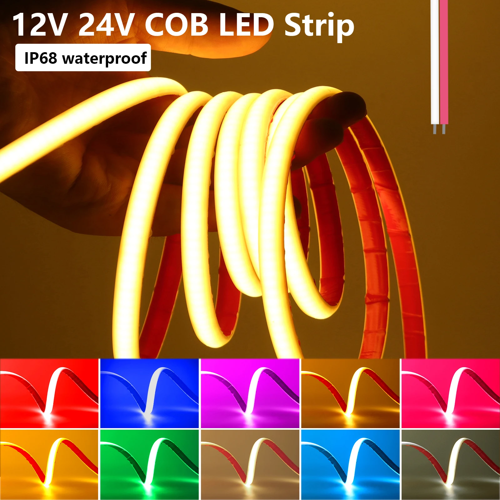 

IP68 Waterproof COB LED Strip 12V 24V 320LEDs/m High Density Adhesive LED Light Strip Flexible COB Tape White Red Green Blue