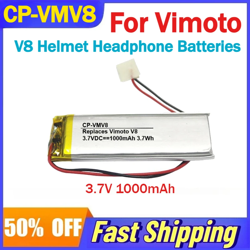 

3.7V 1000mAh CP-VMV8 Rechargeable Li-Ion Battery for Vimoto V8 Helmet Headphone Batteries Accessories