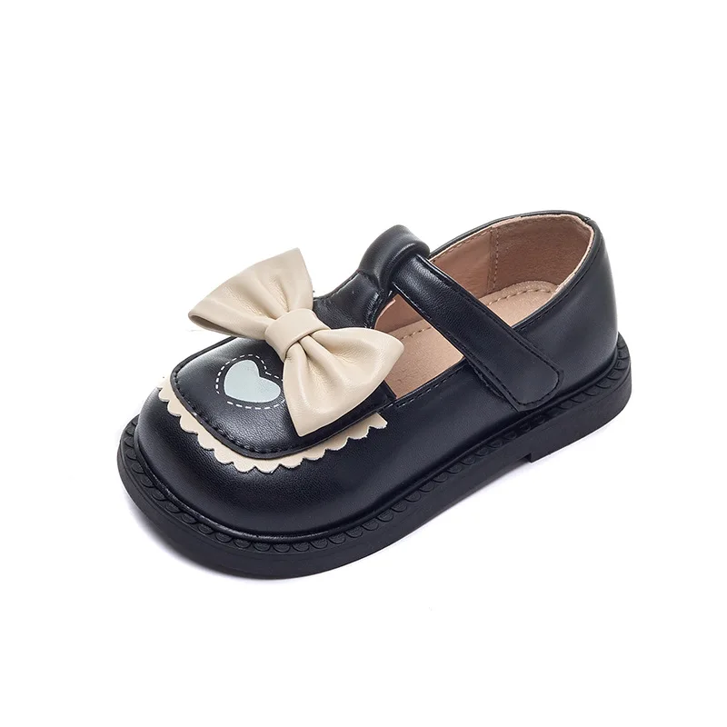 Girls Loafers T-Strap Cute Bow Children Lolita Style Fashion Kids Leather Shoes Round-toe 2024 Spring Summer Lace Princess Flats