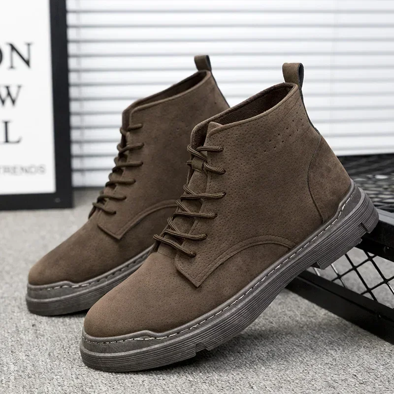 Retro Men Black Ankle Boots High Top Work Boots Outdoor Fashion Warm Snow Anti Slip Short Boots for Men Comfortable Booties Men