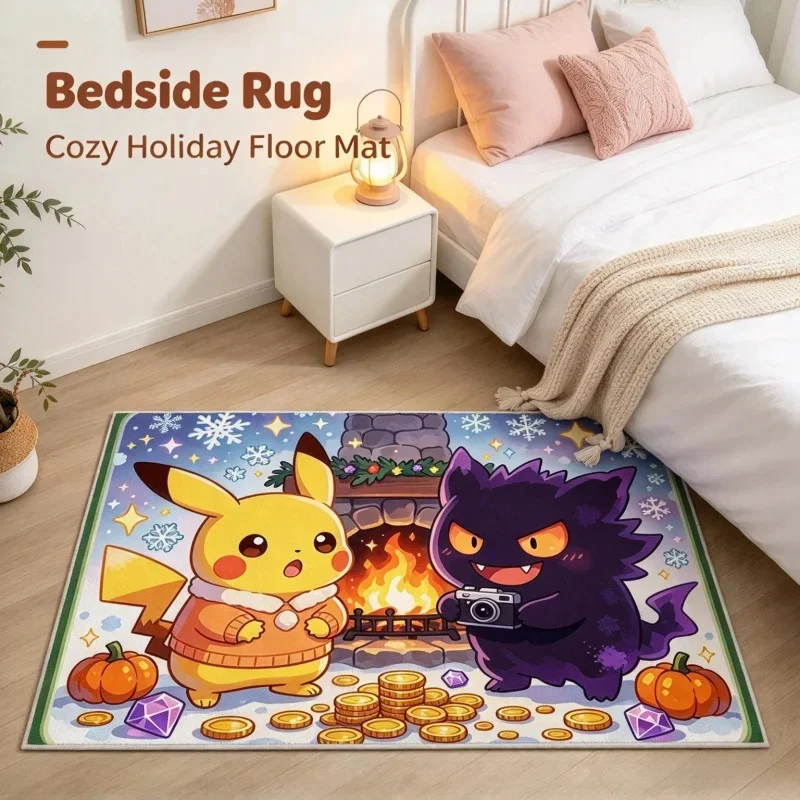 Pikachu Area Rug, Faux Cashmere, 3D Print, Soft Water Absorbent, Gengar Fireplace Xmas Floor Mat