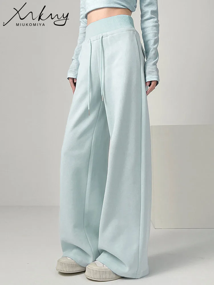 

MiuKoMiYa спортивные брюки с высокой талией, широкие брюки для женщин, длинные беговые мешковатые спортивные штаны, свободные брюки, женские брюки с эластичной резинкой на талии