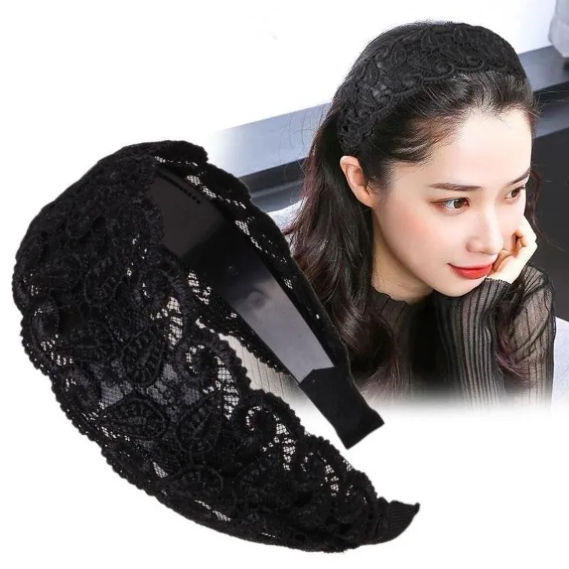 Vintage Widened Paisley Hollow Lace Hair Hoop Soft Hairbands Hair Accessories For Daily Styling