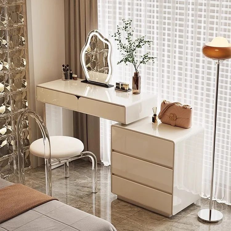 

Cream style dresser chest integrated bedroom modern minimalist style solid wood paint makeup table
