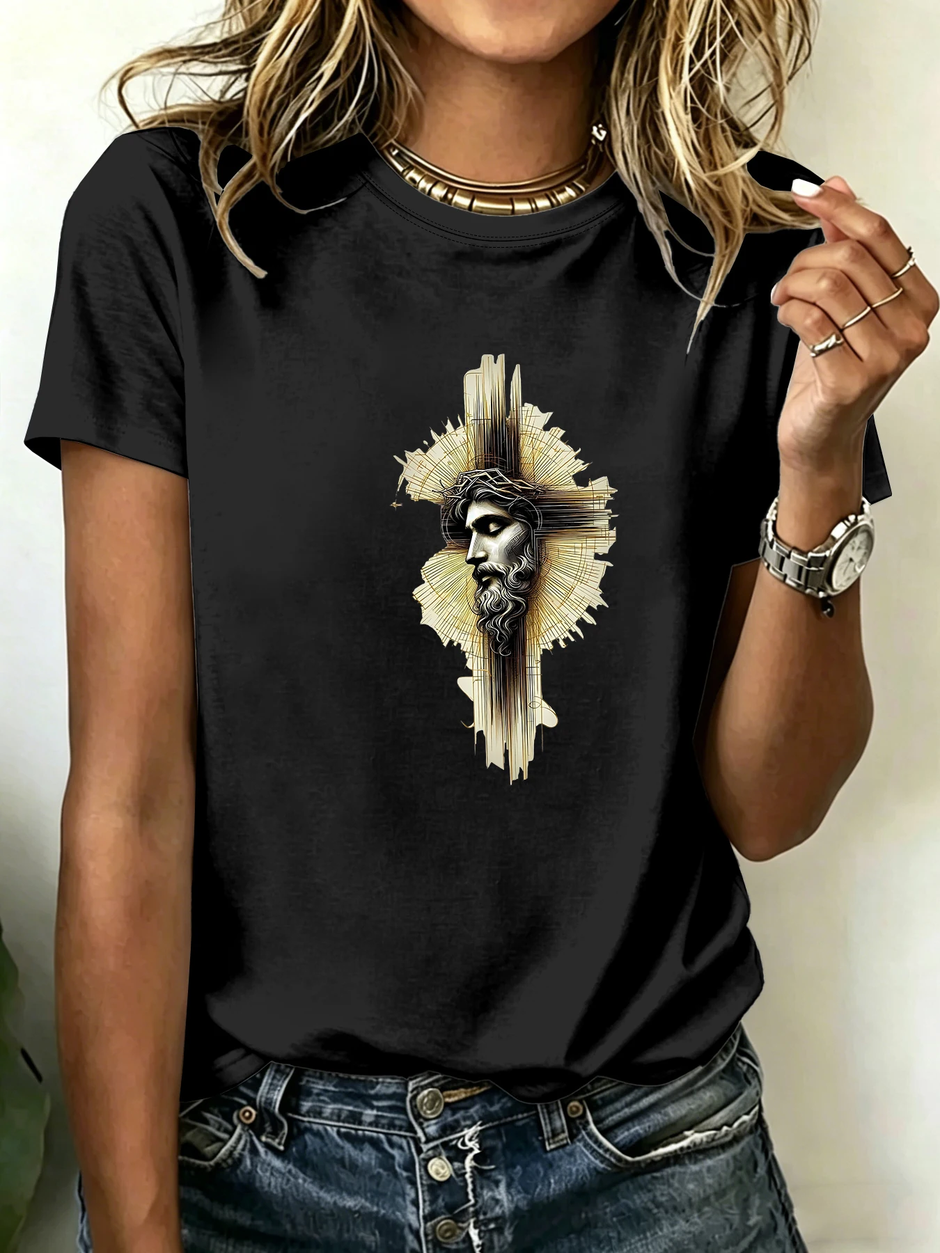 Ladies Plus Size T-shirts, Short-sleeved Printed Tops, Loose and Casual, Soft, Comfortable and Breathable, for Leisure and Sport