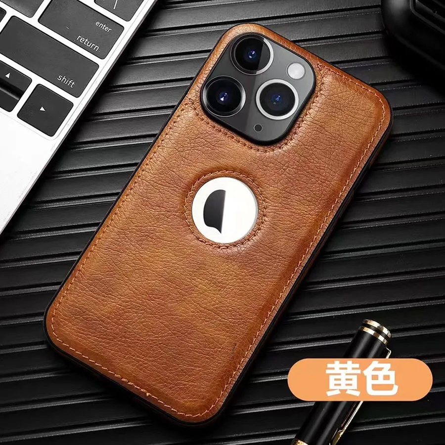 Luxury Leather Case for Apple iPhone 15 Pro MAX 16 14 13 12 11 XS XR 7 8 Plus Original Logo Hole Silicone Lens Protection Cover